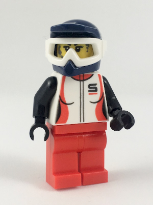 LEGO Minifigure-Trail Cyclist, Female, Red and White Race Jacket, Dark Blue Dirt Bike Helmet-Town / City / Recreation-cty916-Creative Brick Builders